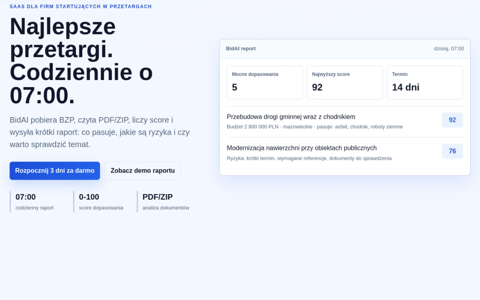 Ekran projektu BidAI