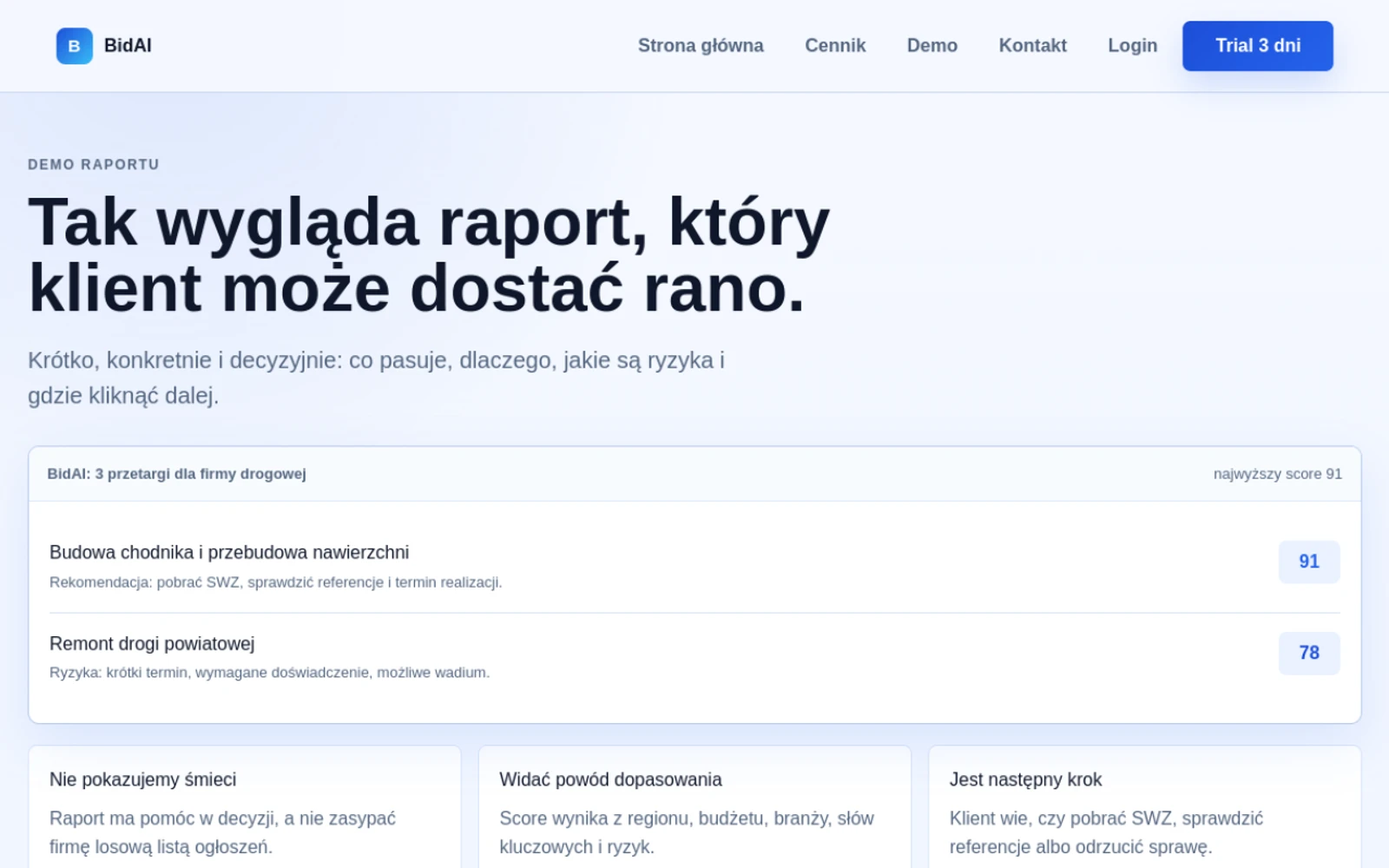 Historia raportów wygenerowanych w systemie BidAI
