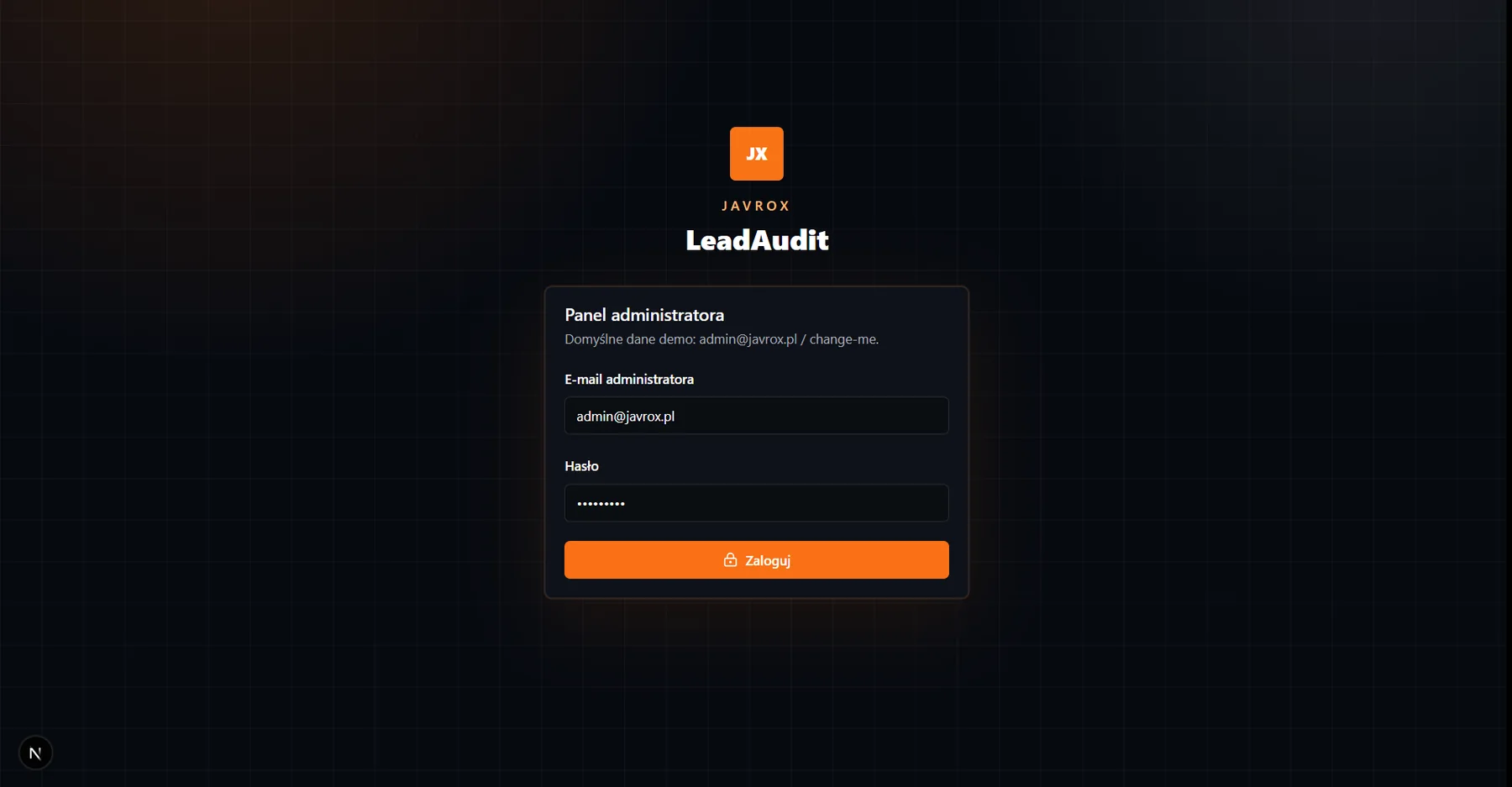 Ekran logowania do panelu administratora LeadAudit